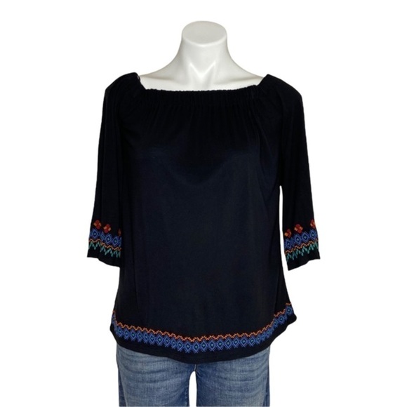 Loft Black Embroidered Top Blouse Off The Shoulder - Picture 1 of 6